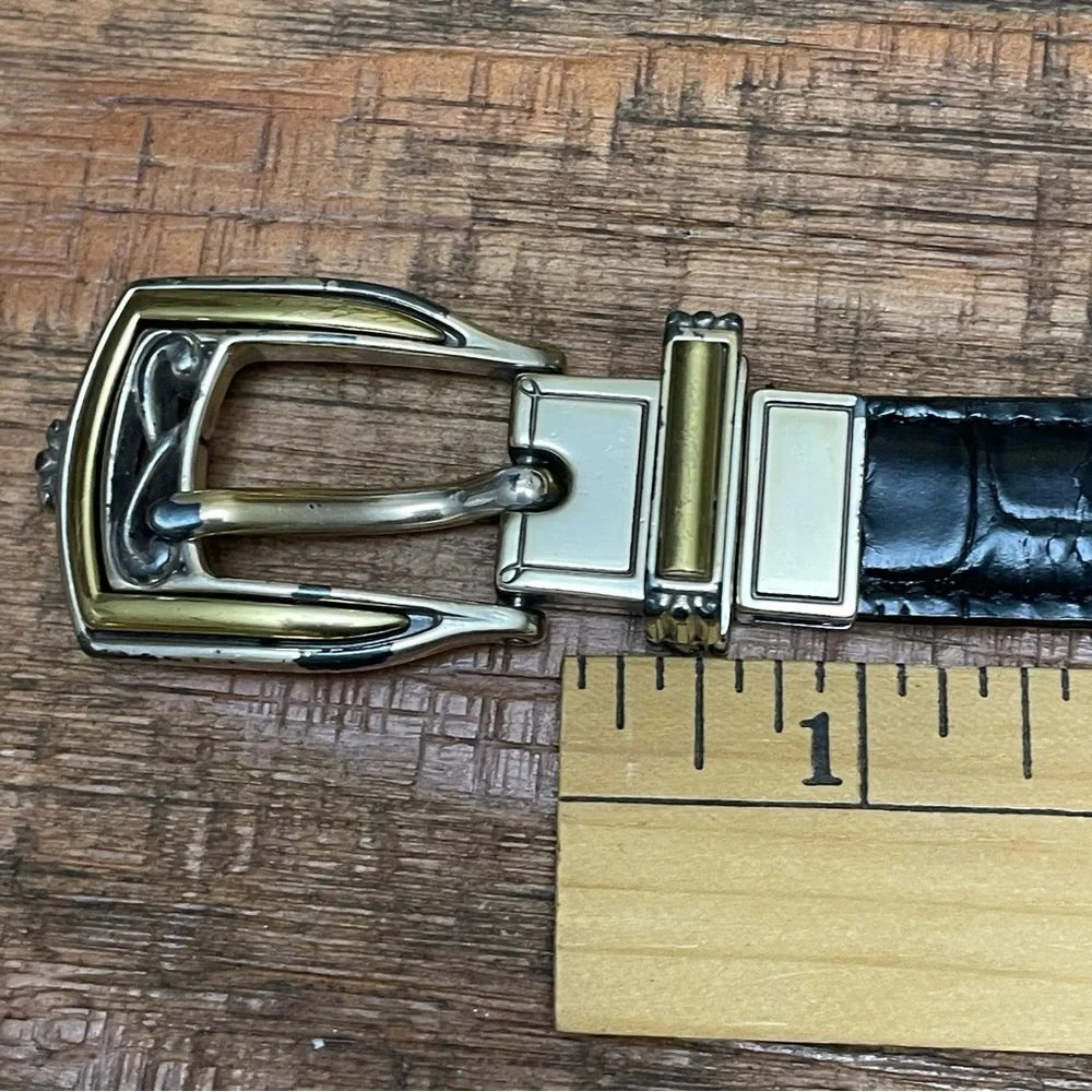 Brighton Two-tone Reversible Black brown Leather Belt with Silver Buckle